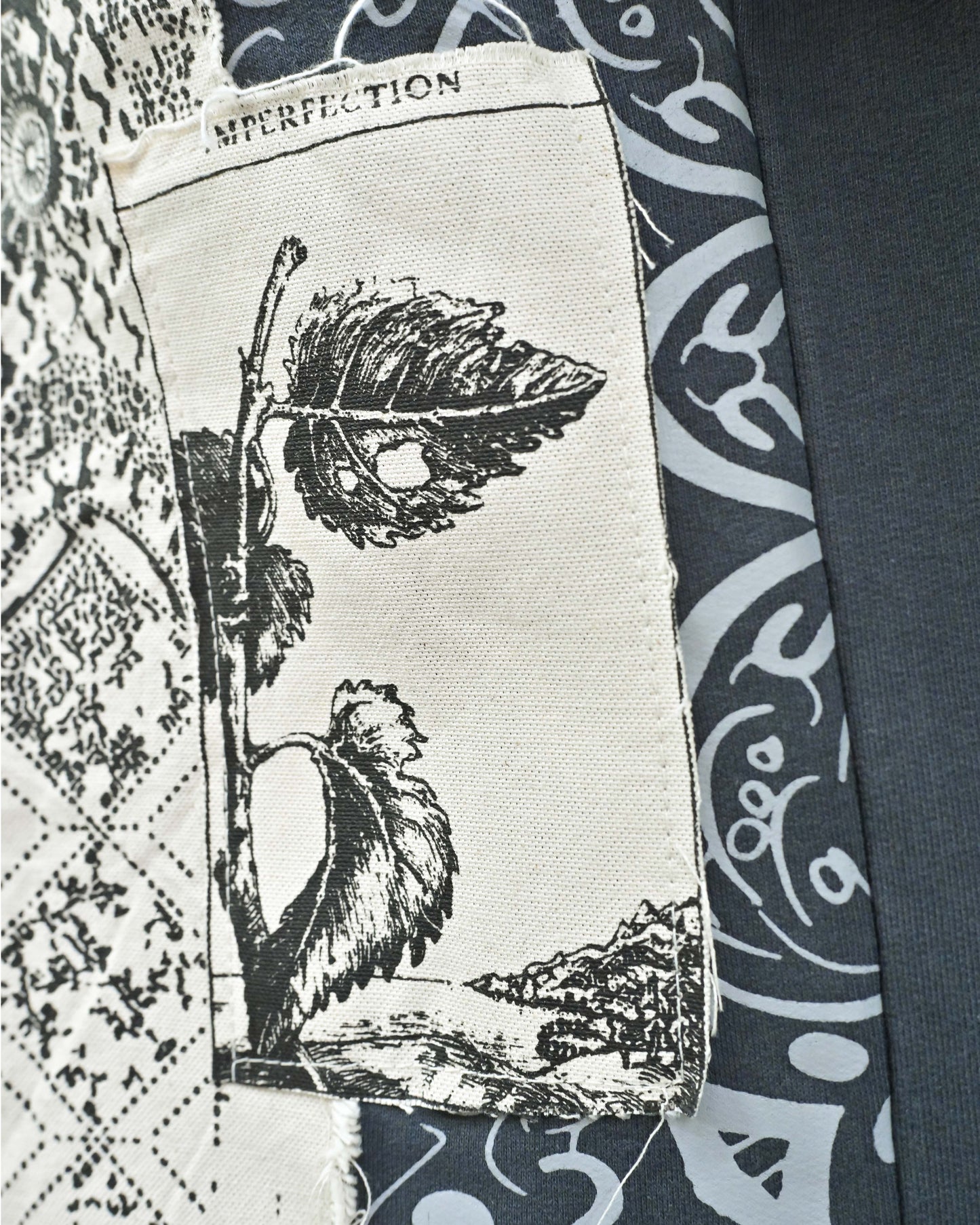 Person wearing "Ash Fade" a white graphic t-shirt with text on the back, standing against a white background made in pakistan